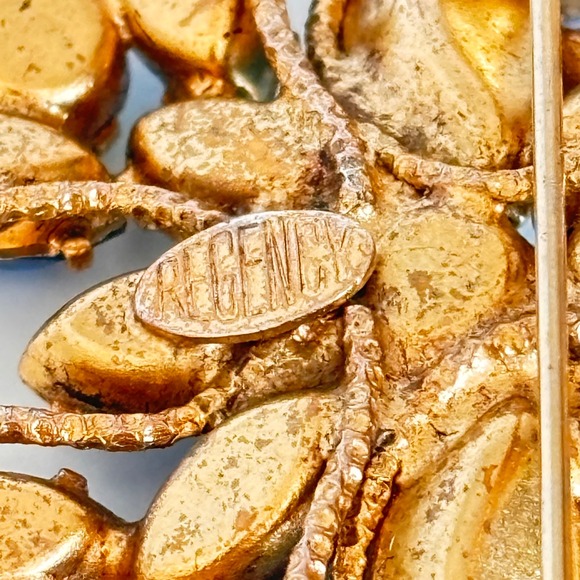 Vintage Regency Butterfly Brooch Signed Rhinestone Blue Green Gold Tone MCM Read - Picture 8 of 11